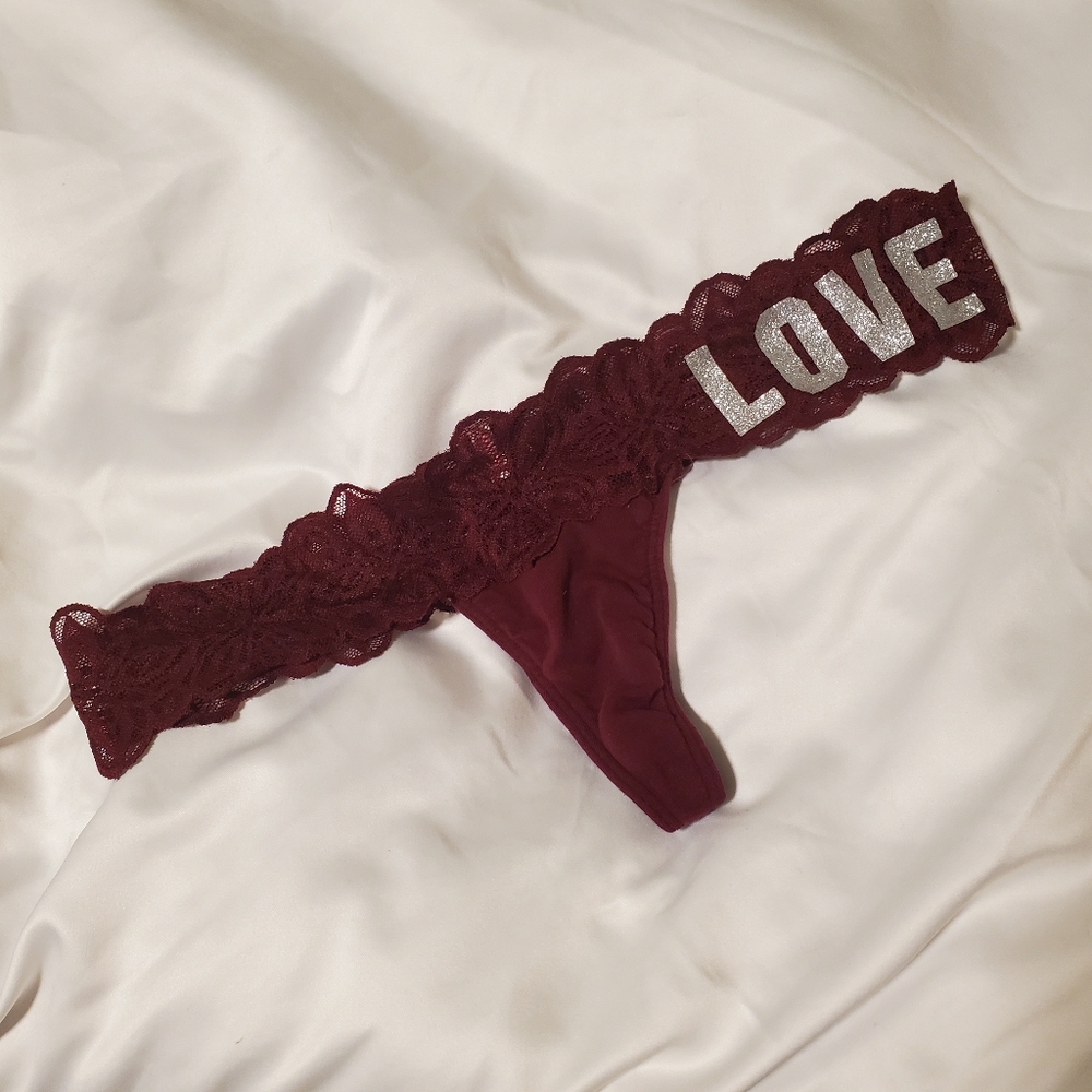 Rare bling Love Pink maroon laced thong